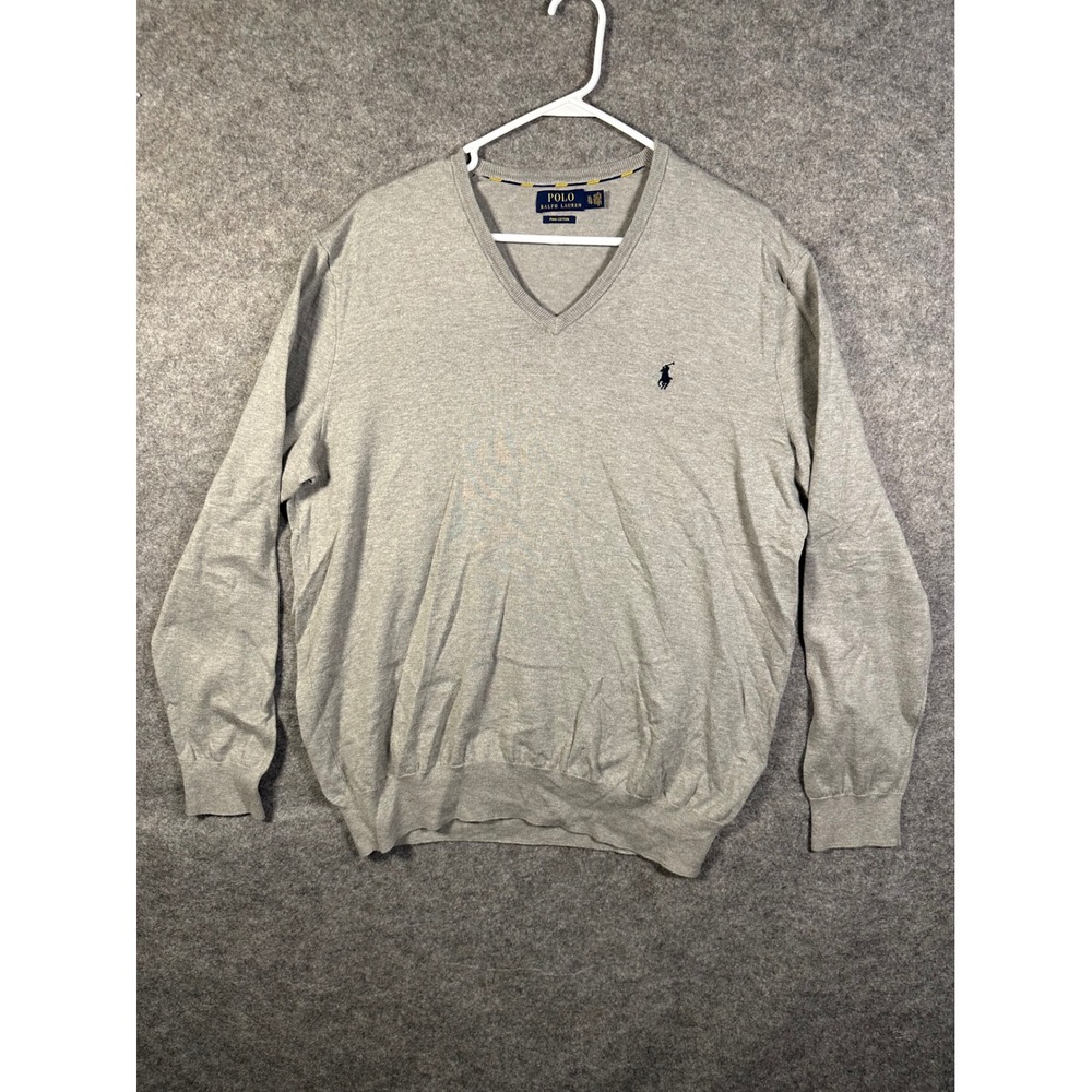 Polo Ralph Lauren Mens XL Gray Pima Cotton V-Neck Sweater 710744675001